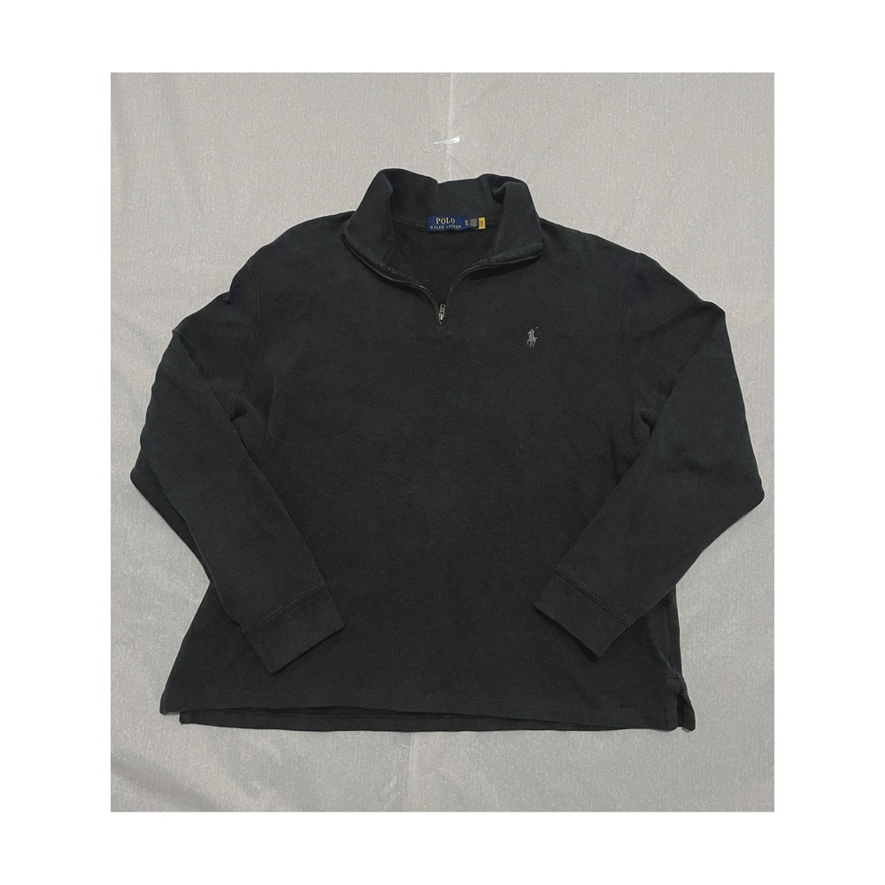 Ralph Lauren Men's Black Gray Cotton Long Sleeve Quarter-Zip Pullover Sweater XL